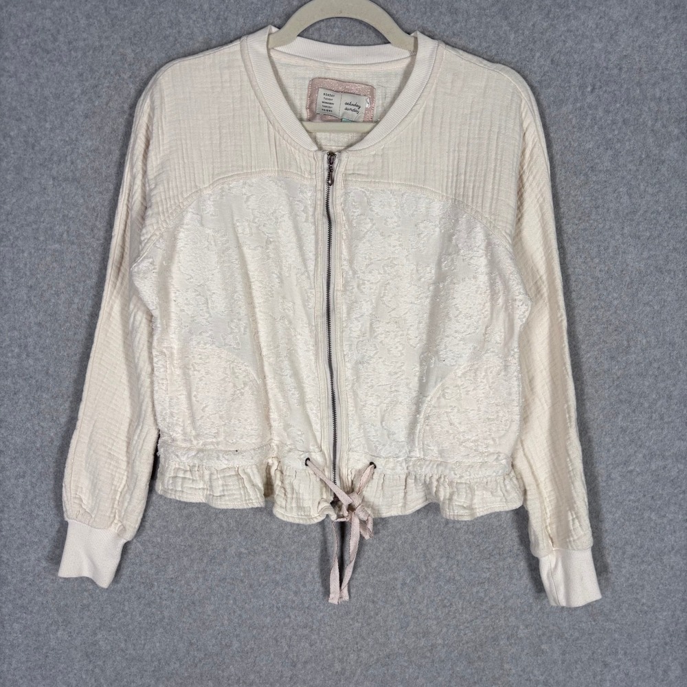 Anthropologie Saturday Sunday Lace Gauze Bomber Jacket XS Cream Neutral Feminine